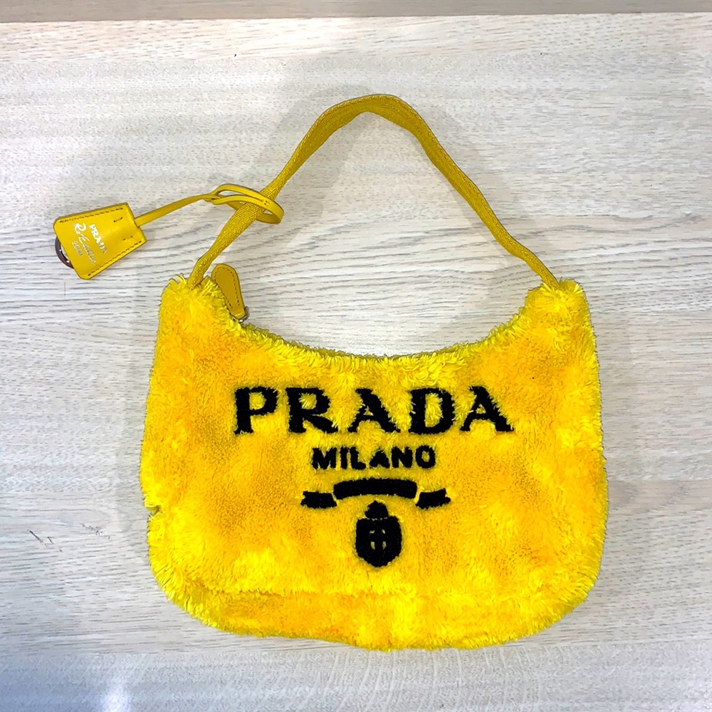 Prada Yellow Re-Edition 2000 hobo terry cloth mini shoulder bag